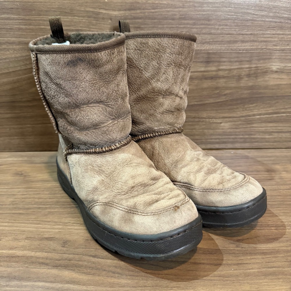 L.L. Bean Winter Boots Womens 8 Brown Fair Suede Faux Fur Pull On 0AFF404